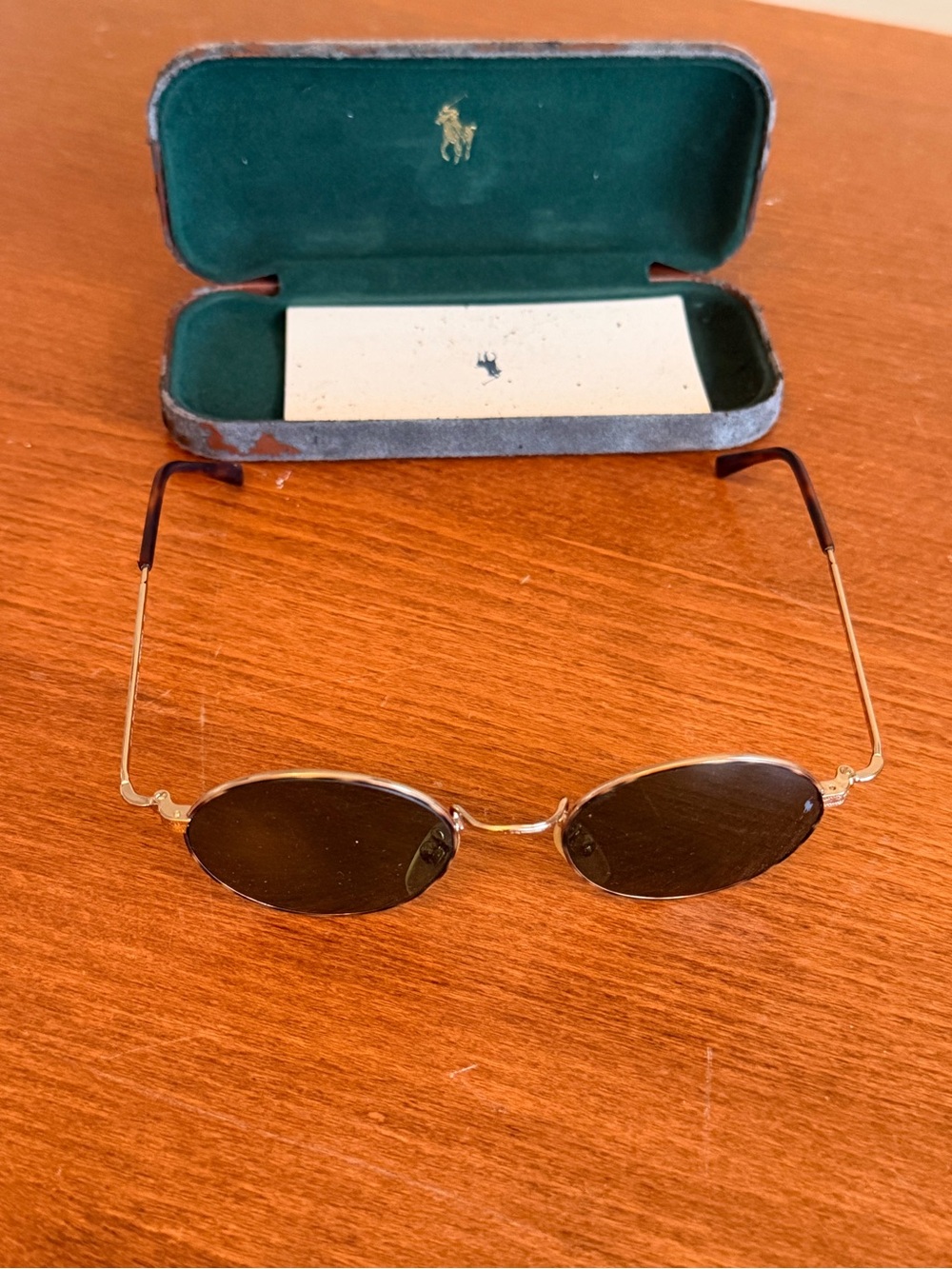 Vintage Polo Ralph Lauren 7326 Gold Oval Sunglasses Made in Italy + Case
